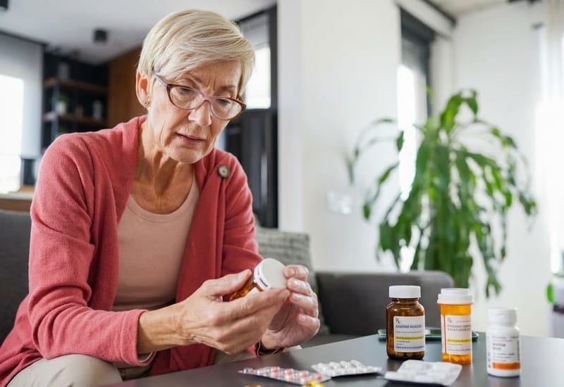 Senior woman reviewing her Medicare Part D prescription drug coverage